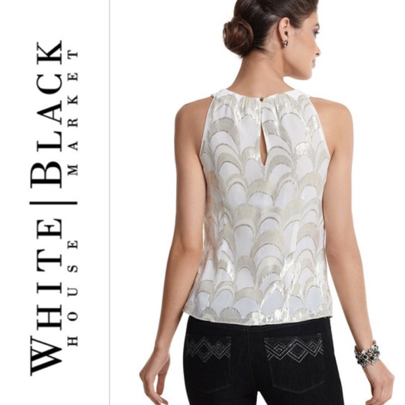 White House Black Market sleeveless shimmery silk date top, S - Picture 3 of 7